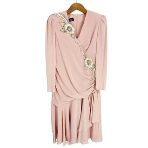 Vintage Karen Lawrence Pink Floral Sequin Embellished Formal Dress Size 8/10/12